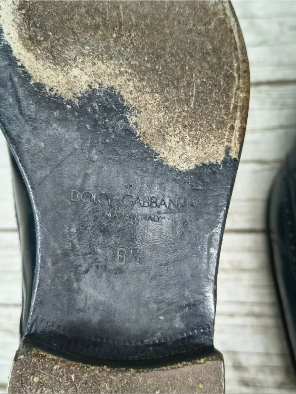 Dolce Gabbana Luxury Black High Shine Wingtip Leather Oxfords Men Size 8.5 - Picture 9 of 9